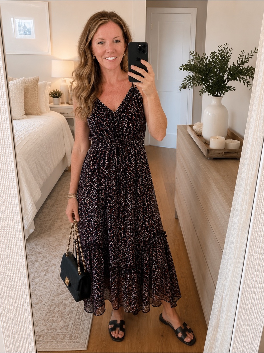 Allison Joy Black Floral Maxi Dress with Pink & Green Accents